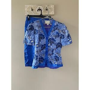 Spencer Jeremy Blue Paisley Silk Vintage Blouse w/ Skirt